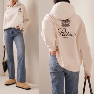 Frame X Ritz Paris Crest Unisex Hoodie Sweatshirt in Cream, Size Small